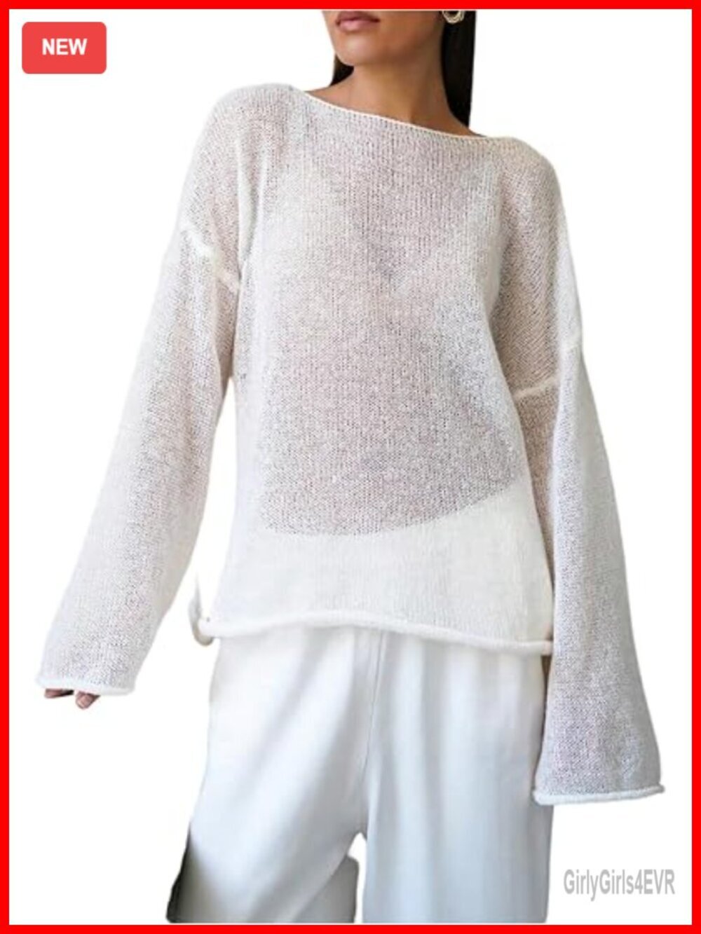 Sheer Mesh Long Sleeve Crochet Knit Top Beach Cover Up